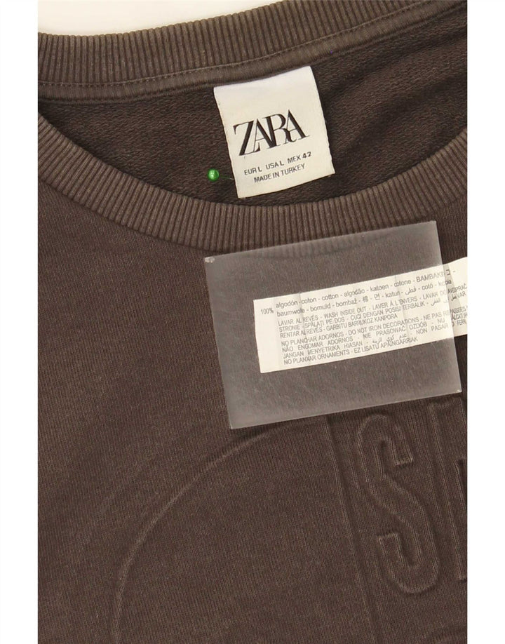Zara Mens Graphic Sweatshirt Jumper Large Brown Cotton
