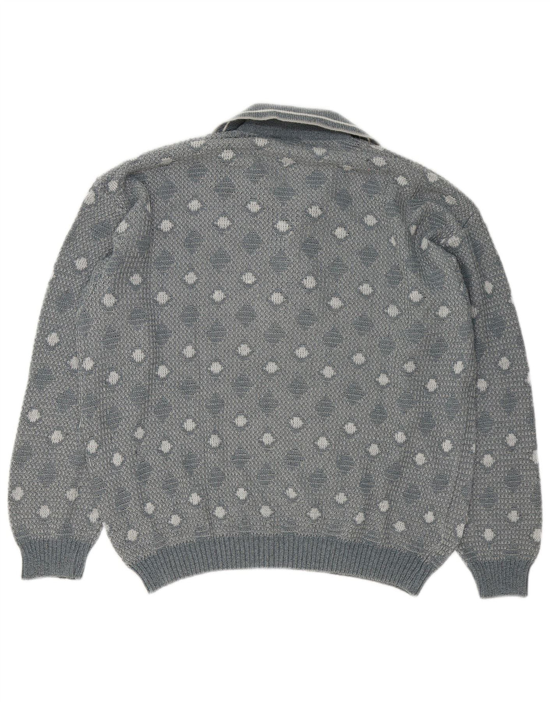 Vintage Mens Polo Neck Jumper Sweater Large Grey Geometric