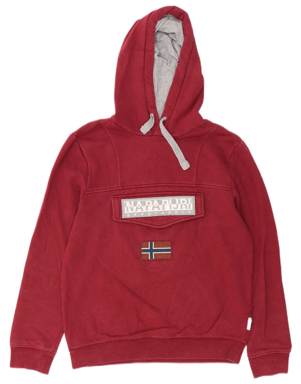 Napapijri Mens Graphic Hoodie Jumper Small Burgundy Cotton