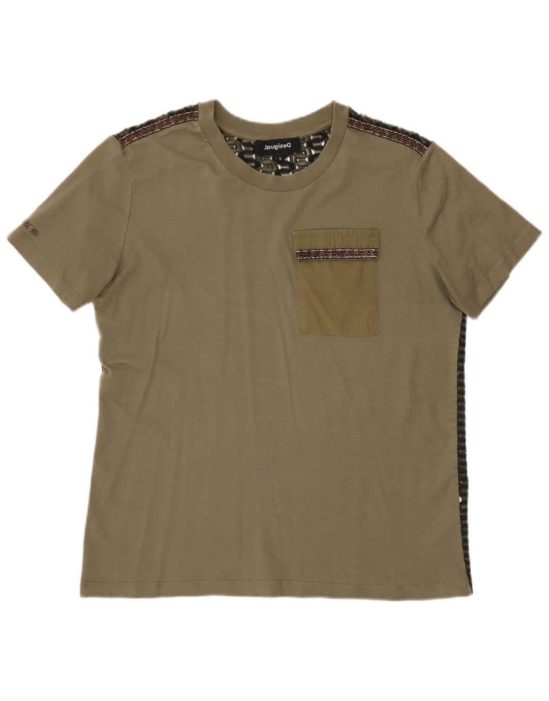 Desigual Womens T-Shirt Top UK 10 Small Khaki Polyester