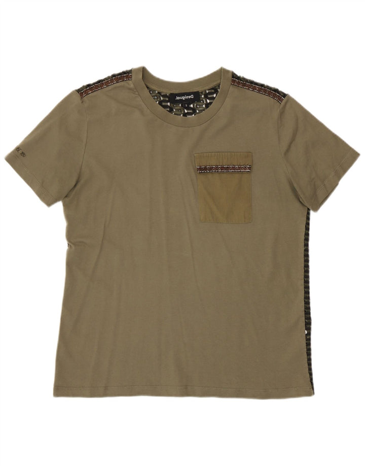 Desigual Womens T-Shirt Top UK 10 Small Khaki Polyester