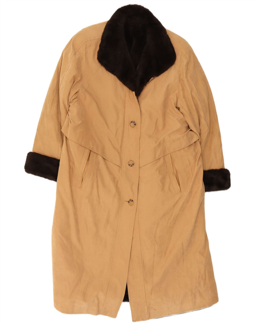 Vintage Womens Sherpa Trench Coat UK 12 Medium Beige Polyester