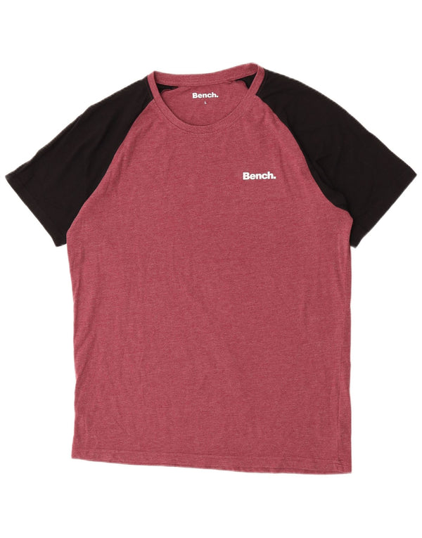 Bench Mens Short Sleeve Regular T-Shirt Top Large Red Colourblock Cotton