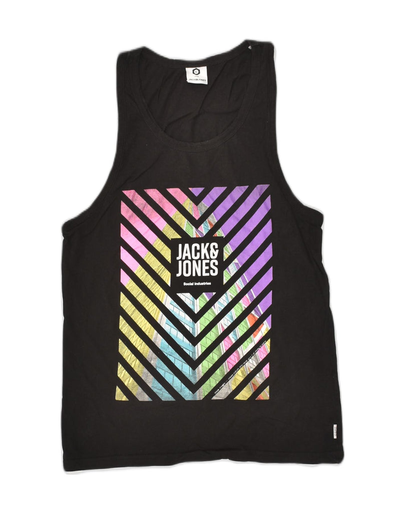 JACK & JONES Mens Graphic Vest Top Small Black Cotton | Vintage Jack & Jones | Thrift | Second-Hand Jack & Jones | Used Clothing | Messina Hembry 