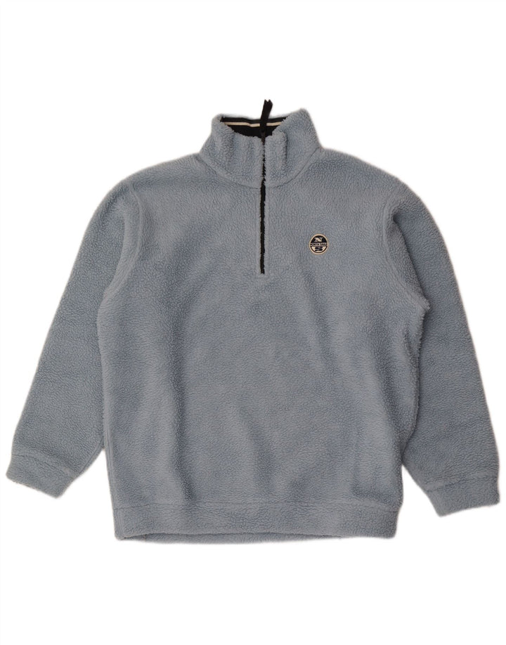 North Sails Mens Zip Neck Fleece Jumper Large Blue Polyester