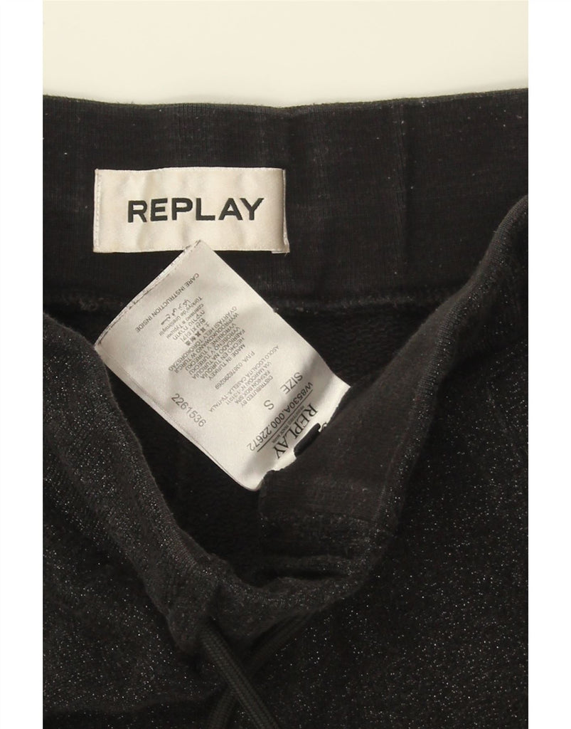 REPLAY Womens Tracksuit Trousers Joggers UK 10 Small  Black Cotton Vintage Replay and Second-Hand Replay from Messina Hembry 