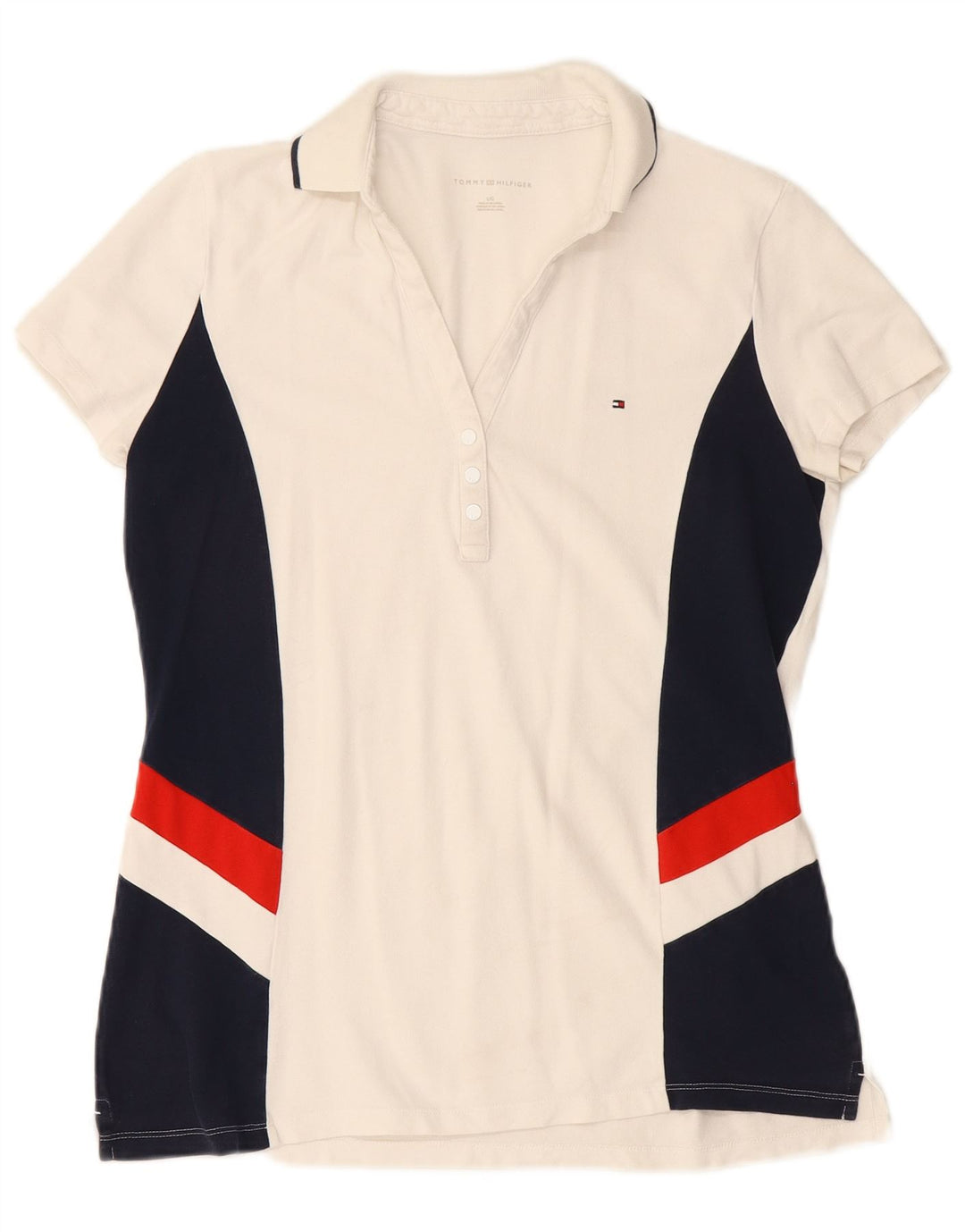 TOMMY HILFIGER Womens Polo Shirt UK 14 Large White Colourblock