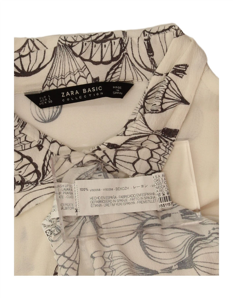 ZARA Womens Abstract Pattern Short Sleeve Shirt Blouse UK 16 Large White Vintage Zara and Second-Hand Zara from Messina Hembry 