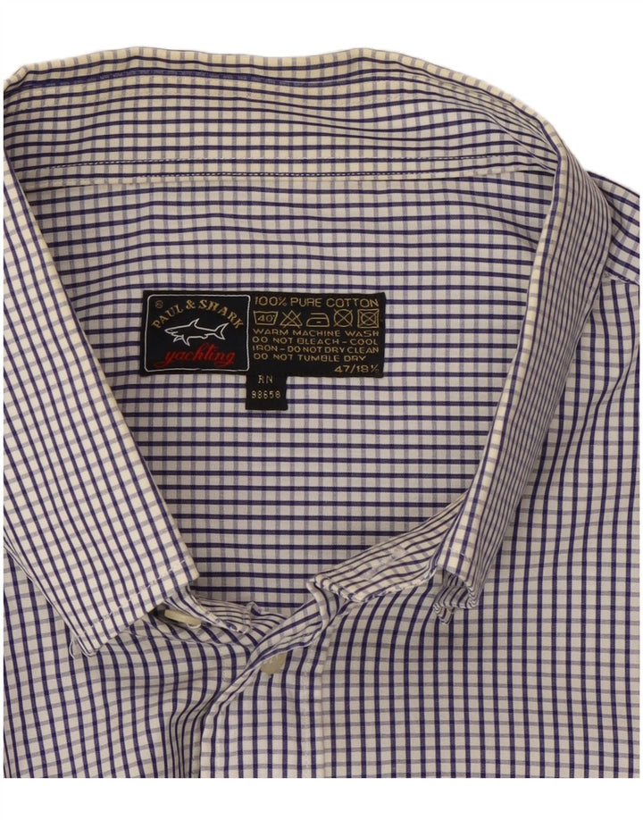 Paul & Shark Mens Yachting Shirt Size 47 18 1/2 2XL Navy Blue Check Cotton