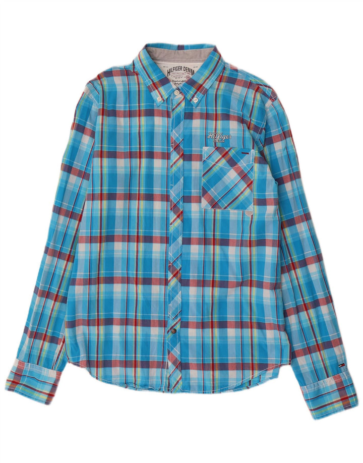 Tommy Hilfiger Mens Shirt Large Blue Check Cotton