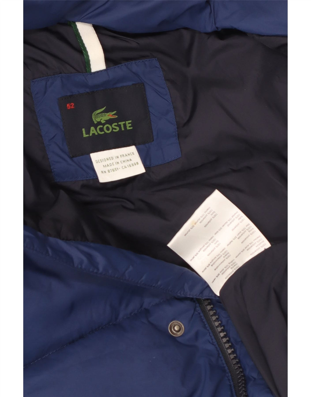 LACOSTE Mens Padded Gilet IT 52 XL Blue Polyamide