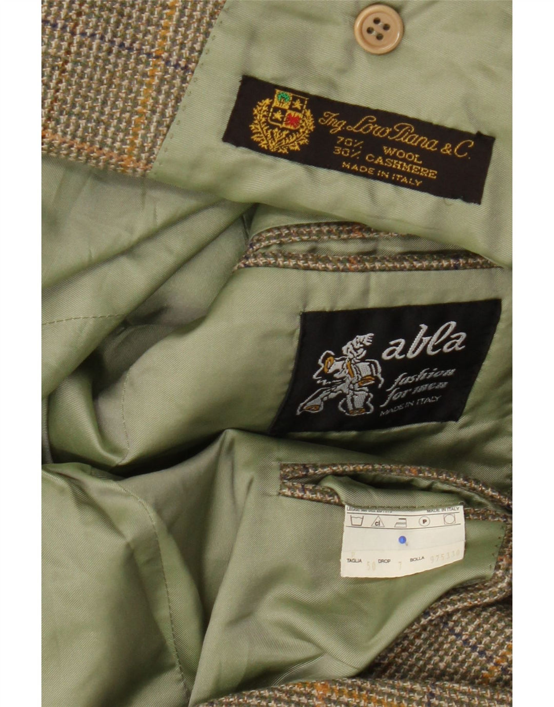 Abla Mens 2 Button Blazer Jacket IT 50 Large Green Houndstooth Wool