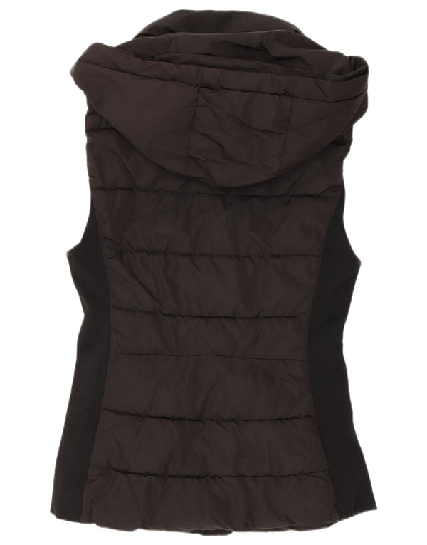 Zara Womens Hooded Padded Gilet UK 10 Small Black Polyester