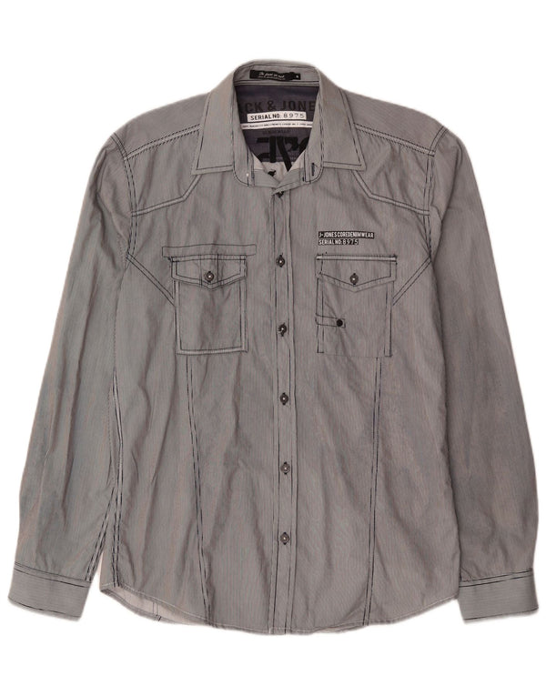 Jack & Jones Mens Graphic Shirt Medium Blue Pinstripe Cotton