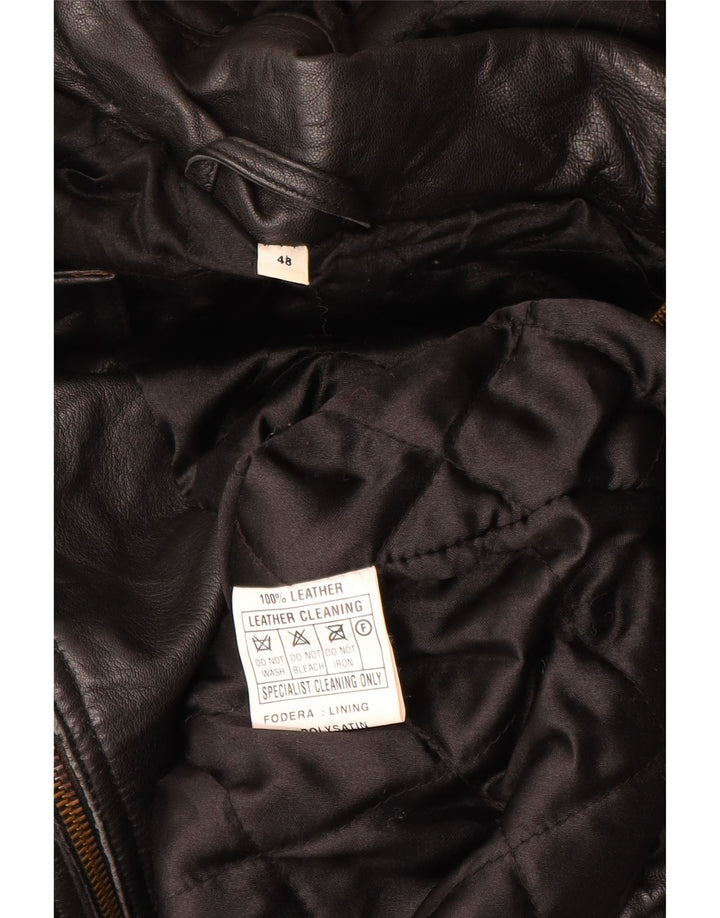 Vintage Womens Hooded Oversized Leather Jacket IT 48 XL Black Leather
