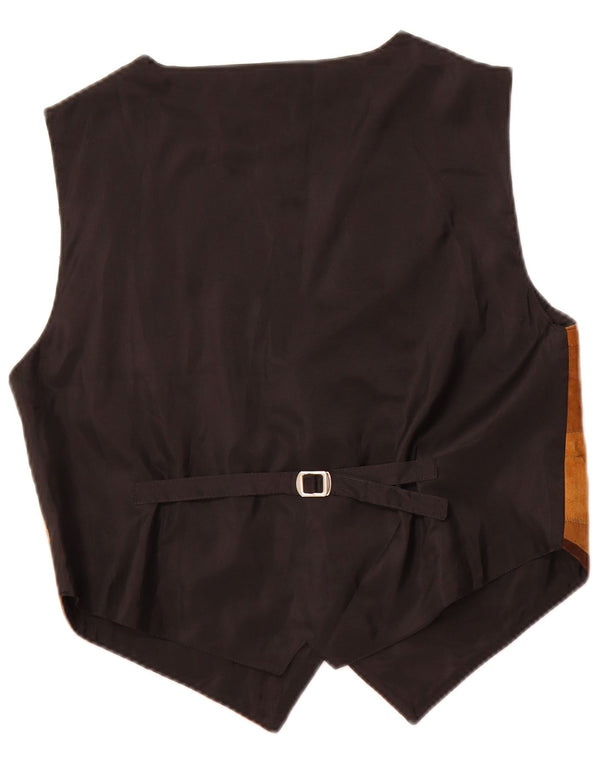 Vintage Womens Suede Waistcoat UK 14 Medium Brown Patchwork Leather
