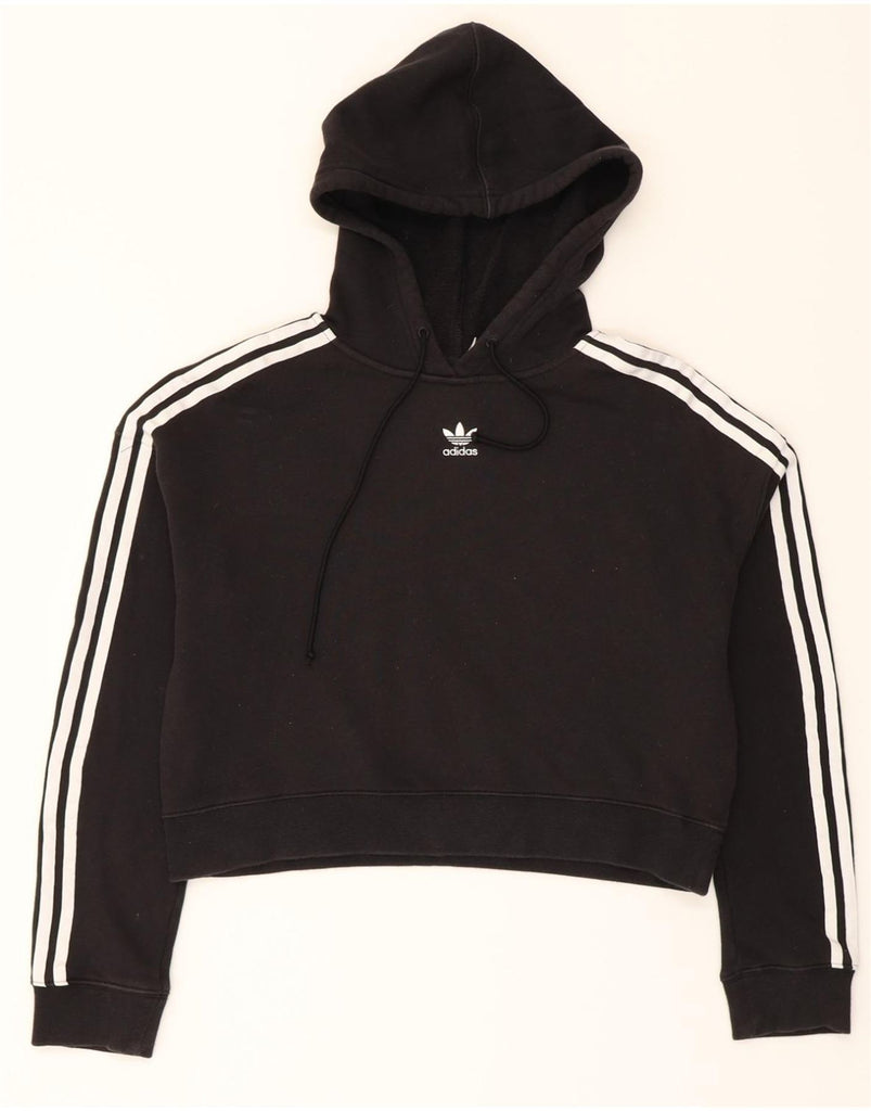 ADIDAS Womens Oversized Crop Hoodie Jumper UK 6 XS  Black Cotton Vintage Adidas and Second-Hand Adidas from Messina Hembry 