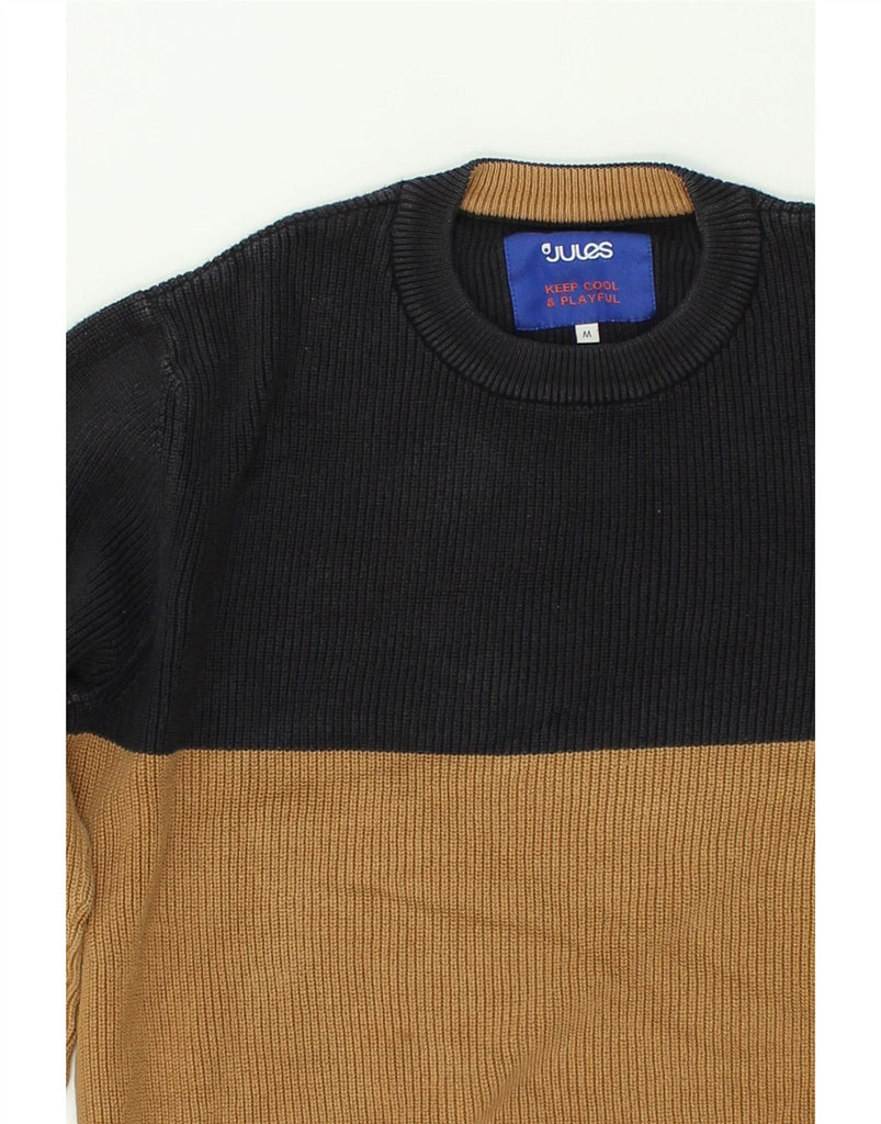 JULES Mens Crew Neck Jumper Sweater Medium Brown Colourblock Cotton | Vintage Jules | Thrift | Second-Hand Jules | Used Clothing | Messina Hembry 