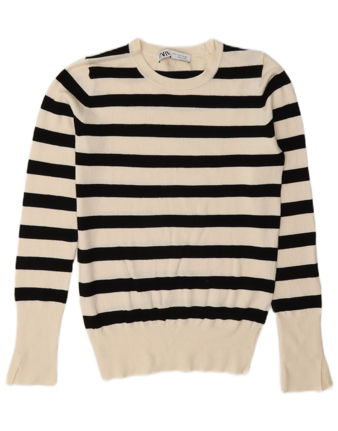 Zara Womens Crew Neck Jumper Sweater UK 10 Small White Striped