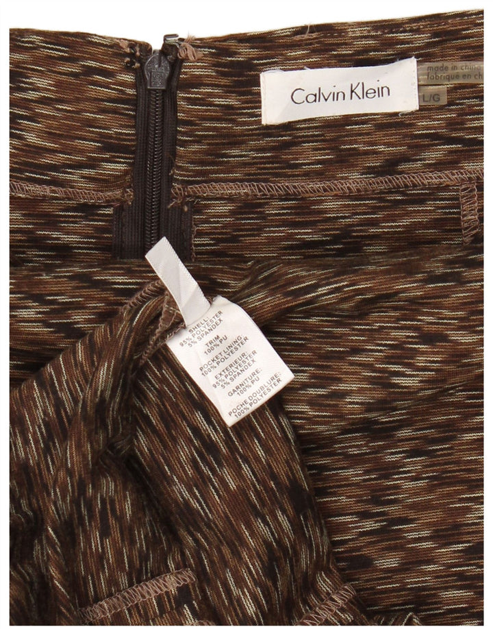 CALVIN KLEIN Womens Pencil Skirt Large W32 Brown Flecked Polyester