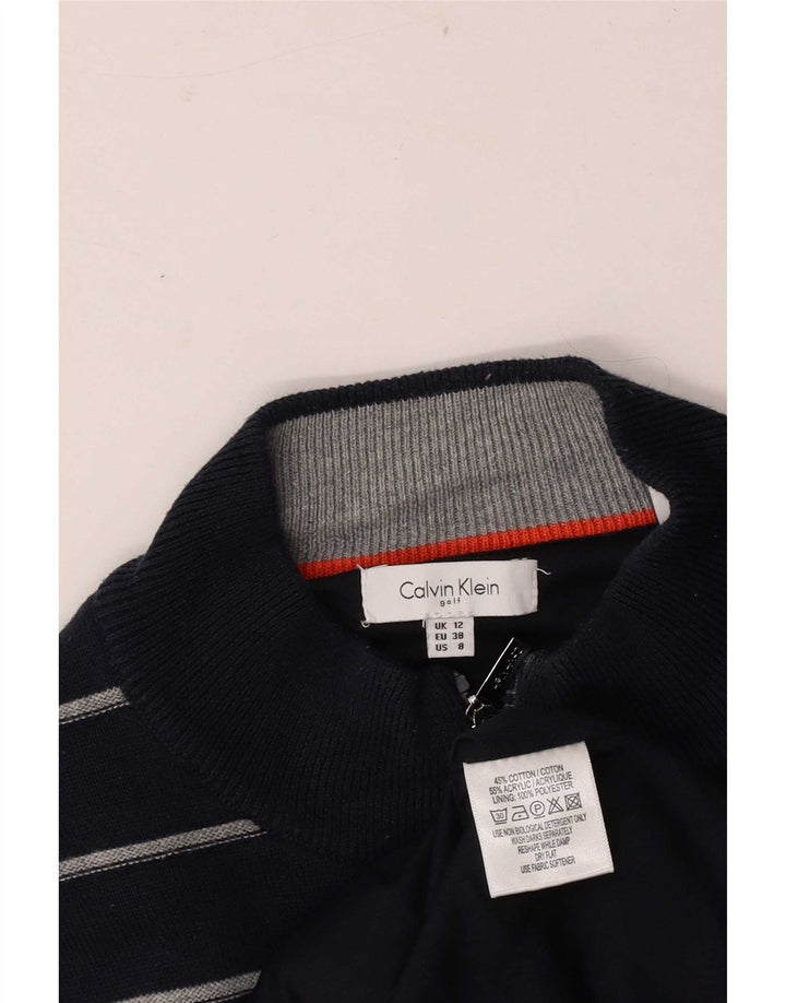 Calvin Klein Womens Cardigan Sweater UK 12 Medium Navy Blue Striped