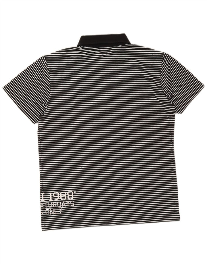 Gaudi Mens Graphic Polo Shirt Medium Black Pinstripe Cotton