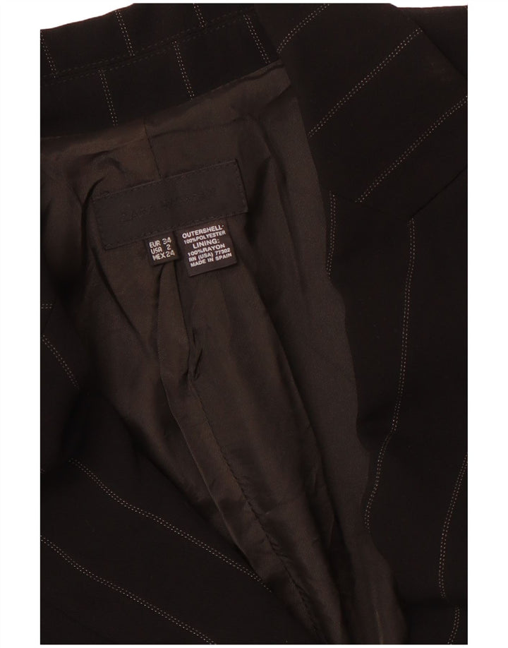 ZARA Womens 1 Button Blazer Jacket EU 34 2XS Black Striped Polyester