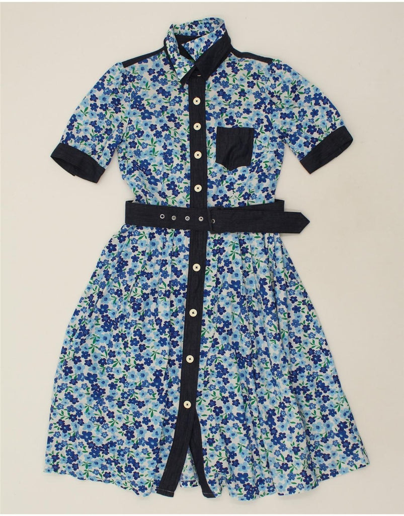 BENETTON Womens Short Sleeves Shirt Dress UK 10 Small Blue Floral | Vintage Benetton | Thrift | Second-Hand Benetton | Used Clothing | Messina Hembry 