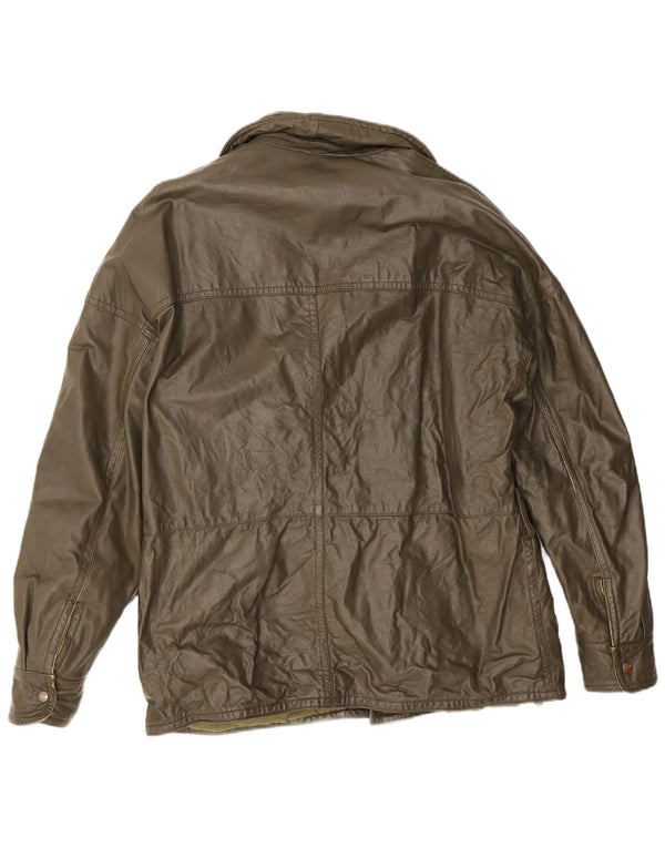 Vintage Mens Leather Jacket IT 50 Large Khaki Leather