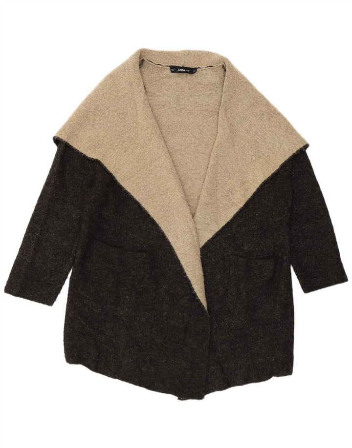 Zara Womens Longline Open Cardigan Sweater UK 14 Medium Grey Colourblock