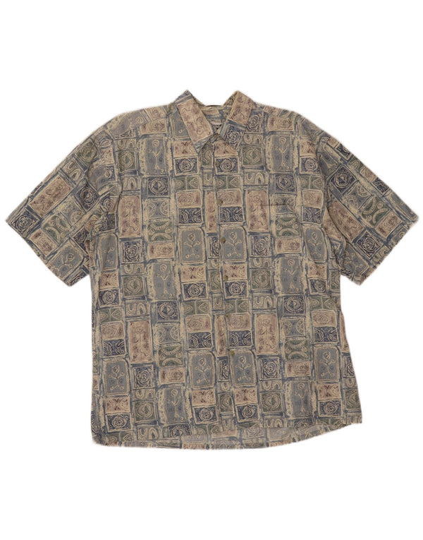 Pierre Cardin Mens Short Sleeve Shirt Large Blue Patchwork Cotton