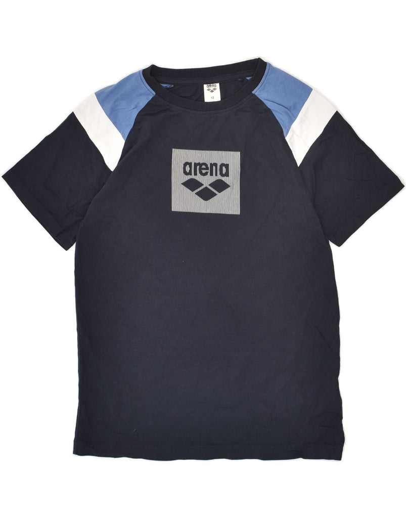 ARENA Boys Graphic T-Shirt Top 11-12 Years Navy Blue Colourblock Cotton | Vintage Arena | Thrift | Second-Hand Arena | Used Clothing | Messina Hembry 