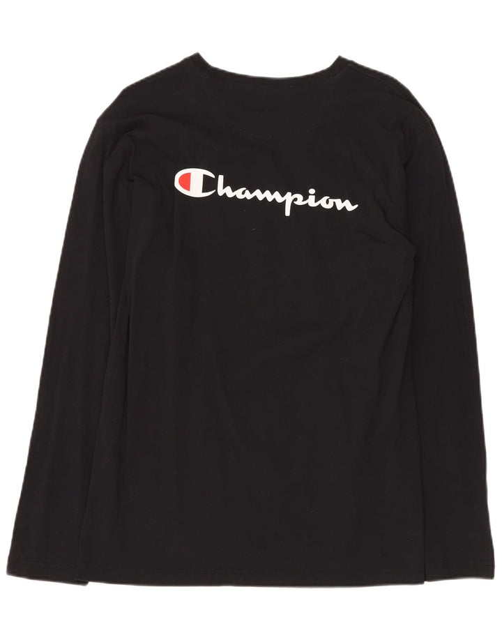 CHAMPION Mens Graphic Top Long Sleeve Large Black Cotton