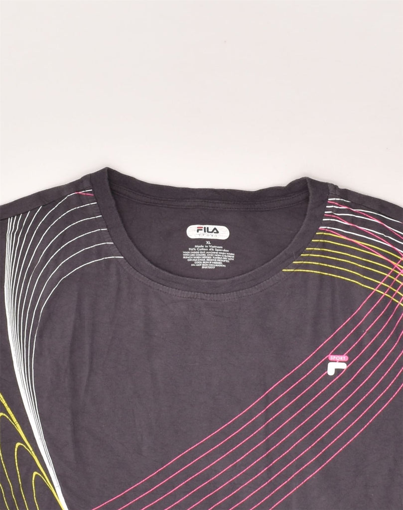 FILA Womens Graphic T-Shirt Top UK 18 XL Grey Striped Cotton | Vintage Fila | Thrift | Second-Hand Fila | Used Clothing | Messina Hembry 