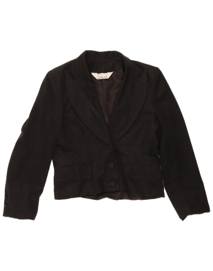 VINTAGE Womens Crop 3 Button Blazer Jacket UK 12 Medium Black