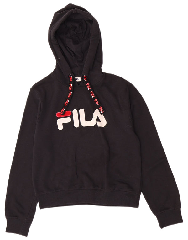 Fila Womens Graphic Regular Fit Hoodie Jumper UK 10 Small Black Cotton
