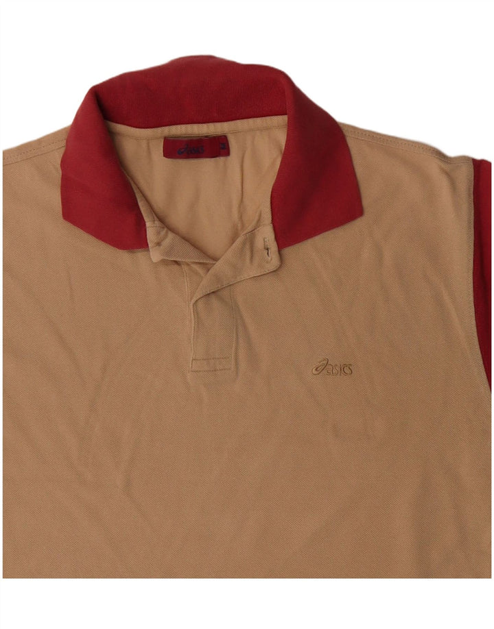 ASICS Mens Rugby Polo Shirt Medium Beige Colourblock Cotton