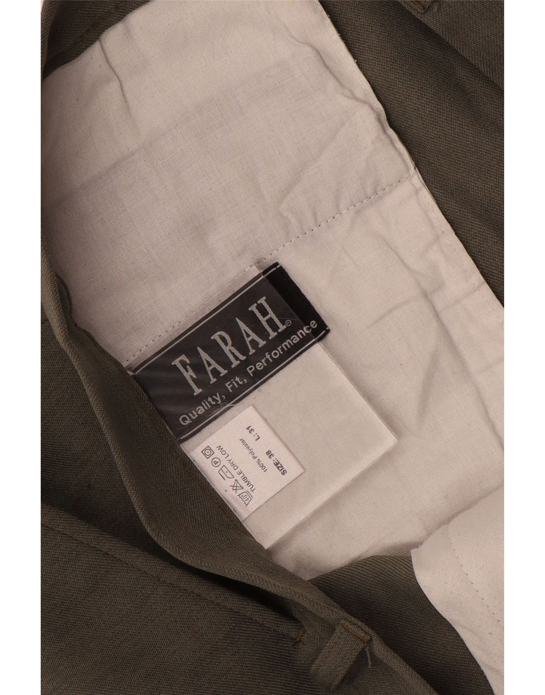 Farah Mens Straight Casual Trousers W38 L31 Khaki Polyester