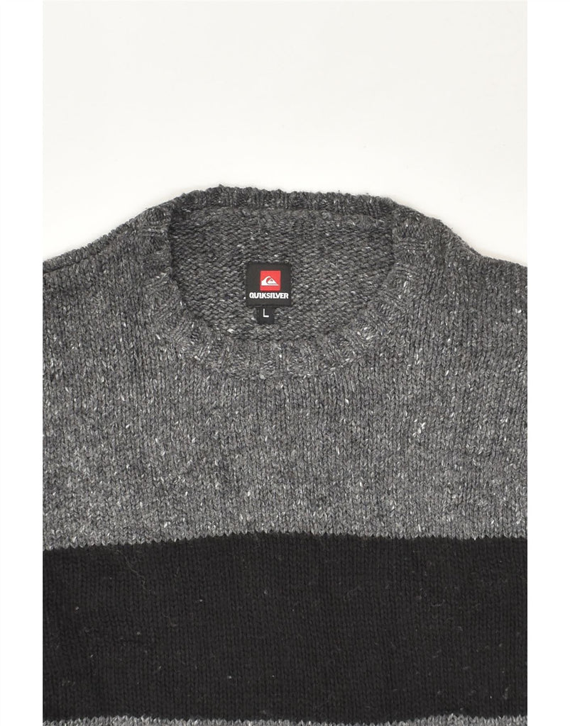 QUIKSILVER Mens Crew Neck Jumper Sweater Large Grey Colourblock Wool | Vintage Quiksilver | Thrift | Second-Hand Quiksilver | Used Clothing | Messina Hembry 