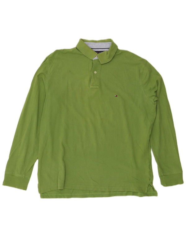 Tommy Hilfiger Mens Long Sleeve Polo Shirt Large Green Cotton