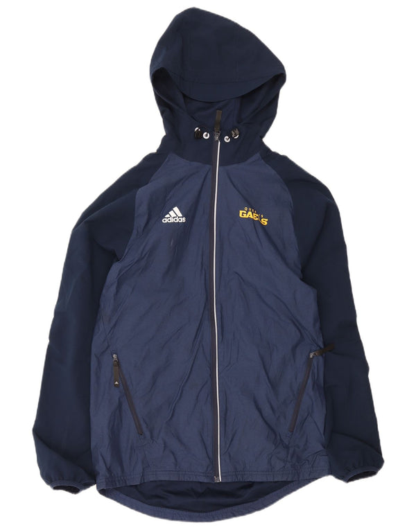 Adidas Mens Hooded Rain Jacket UK 36 Small Navy Blue Colourblock Nylon