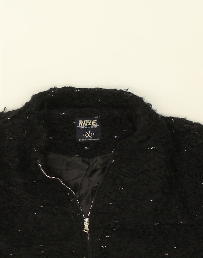 RIFLE Womens Knit Overcoat UK 16 Large Black Acrylic | Vintage Rifle | Thrift | Second-Hand Rifle | Used Clothing | Messina Hembry 