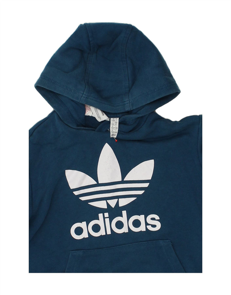 ADIDAS Boys Graphic Hoodie Jumper 9-10 Years Navy Blue Cotton | Vintage Adidas | Thrift | Second-Hand Adidas | Used Clothing | Messina Hembry 