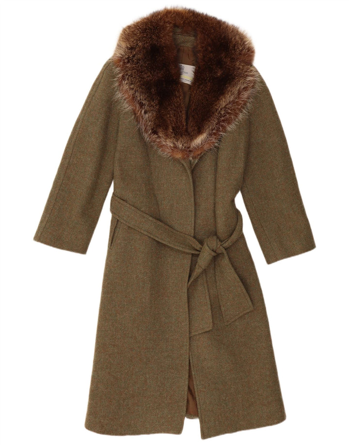 Aquascutum Womens Overcoat UK 10 Small Khaki New Wool