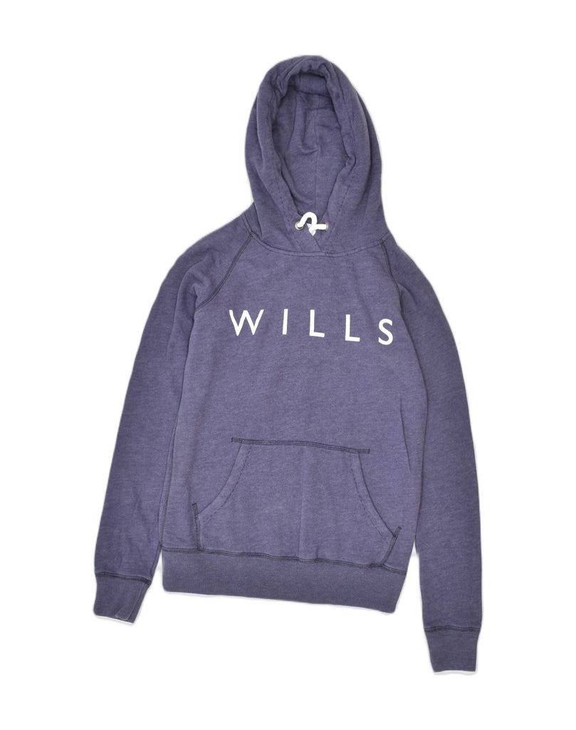 JACK WILLS Womens Graphic Hoodie Jumper UK 6 XS Purple Cotton | Vintage | Thrift | Second-Hand | Used Clothing | Messina Hembry 