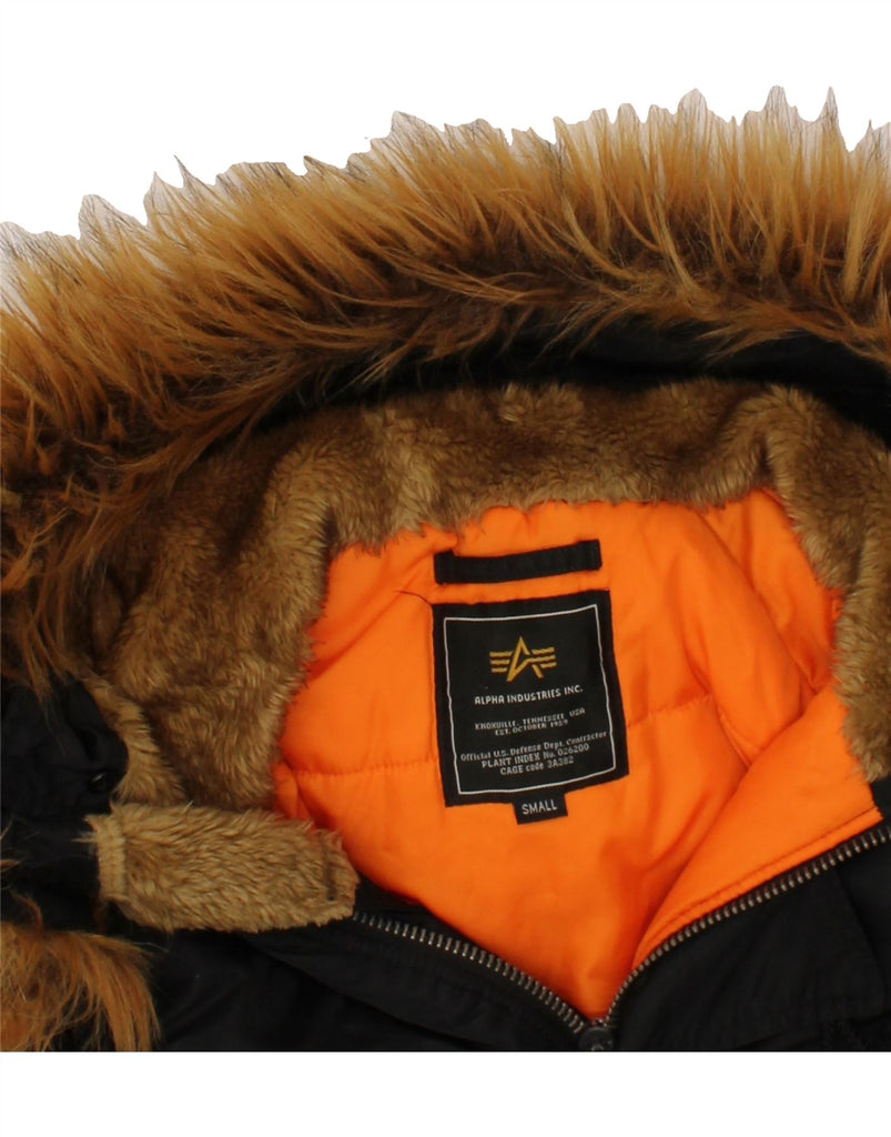 ALPHA INDUSTRIES Mens Hooded Padded Jacket UK 36 Small Black Nylon Vintage Alpha Industries and Second-Hand Alpha Industries from Messina Hembry 