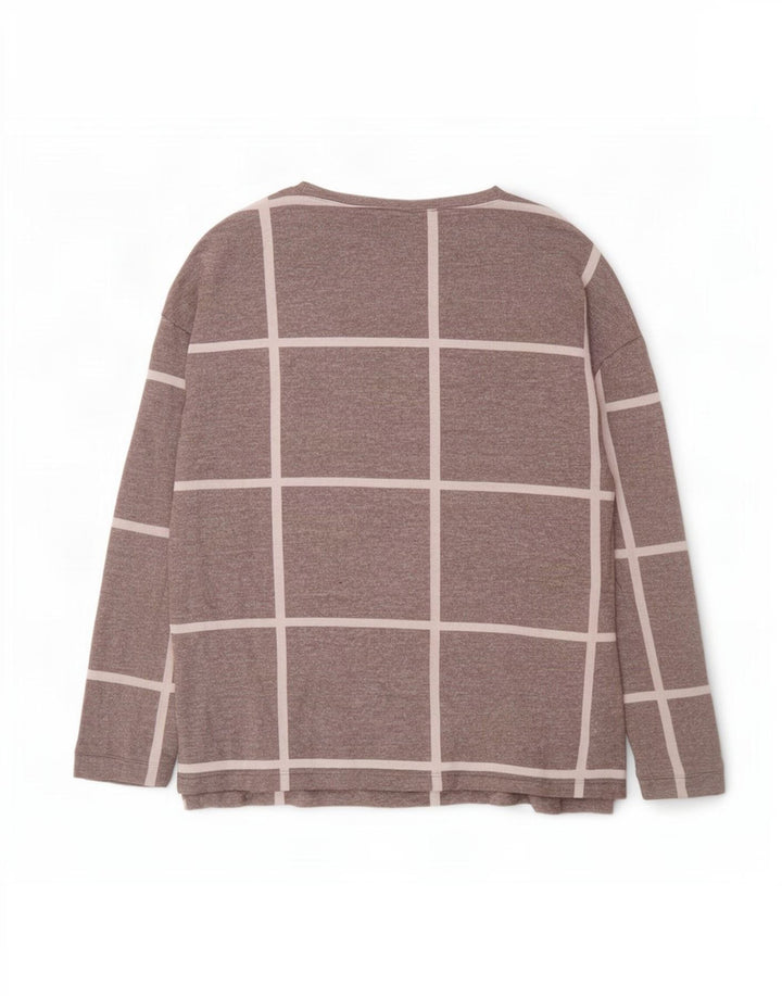Marks & Spencer Womens Top Long Sleeve UK 12 Medium Grey Check Viscose
