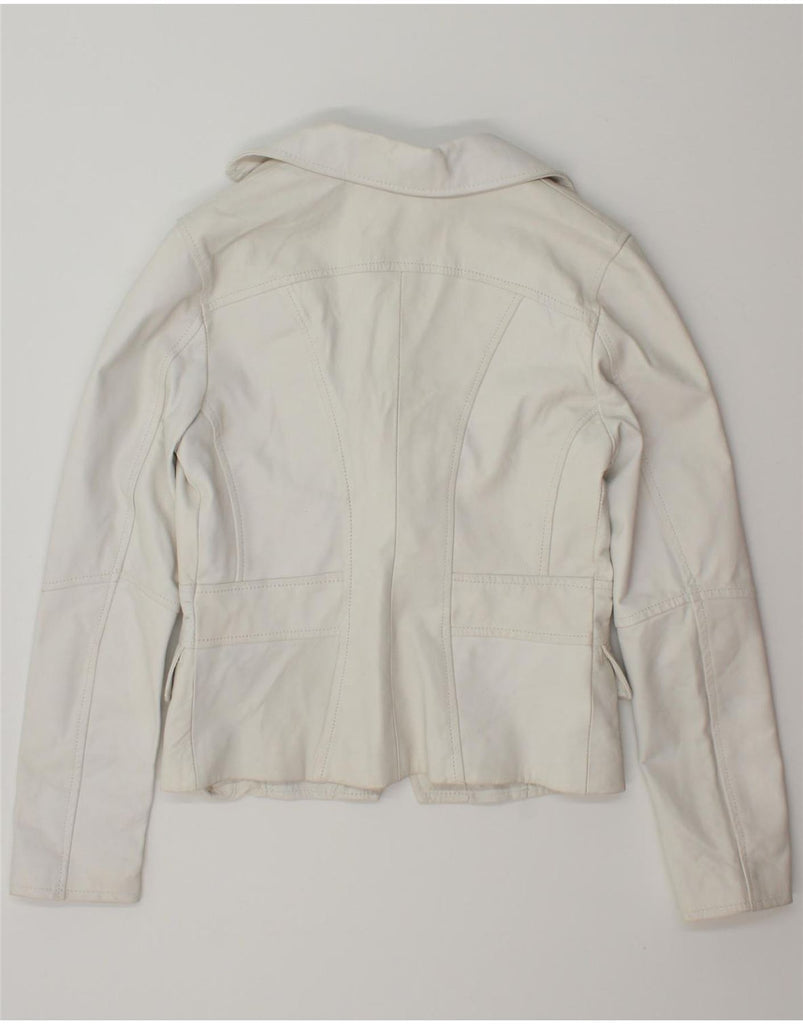 VINTAGE Womens Leather Jacket IT 40 Small Off White Leather Vintage Vintage and Second-Hand Vintage from Messina Hembry 