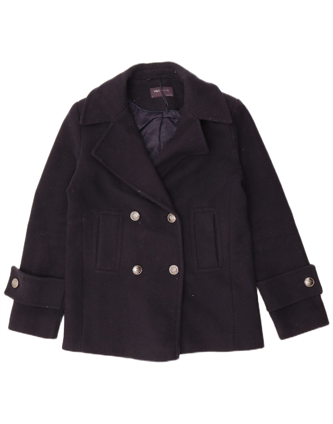 Marks & Spencer Womens Oversized Pea Coat UK 8 Small Navy Blue Polyester