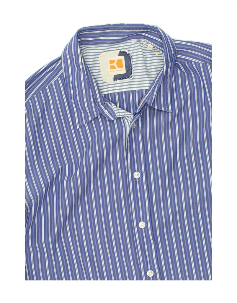 BOSS ORANGE Mens Slim Shirt XL Blue Striped Cotton | Vintage Boss Orange | Thrift | Second-Hand Boss Orange | Used Clothing | Messina Hembry 